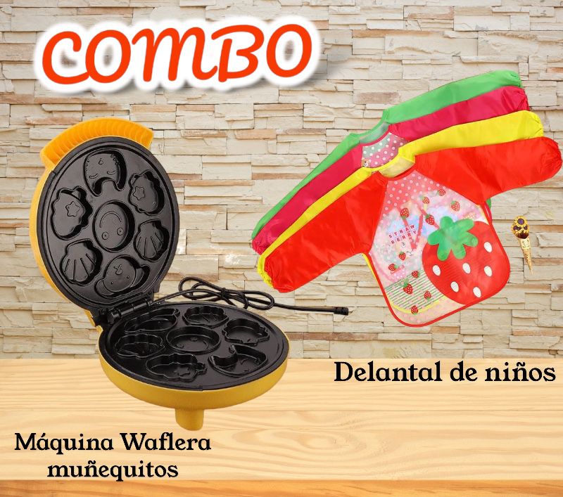 Combo Wafflera diveritda+Delantal para niños